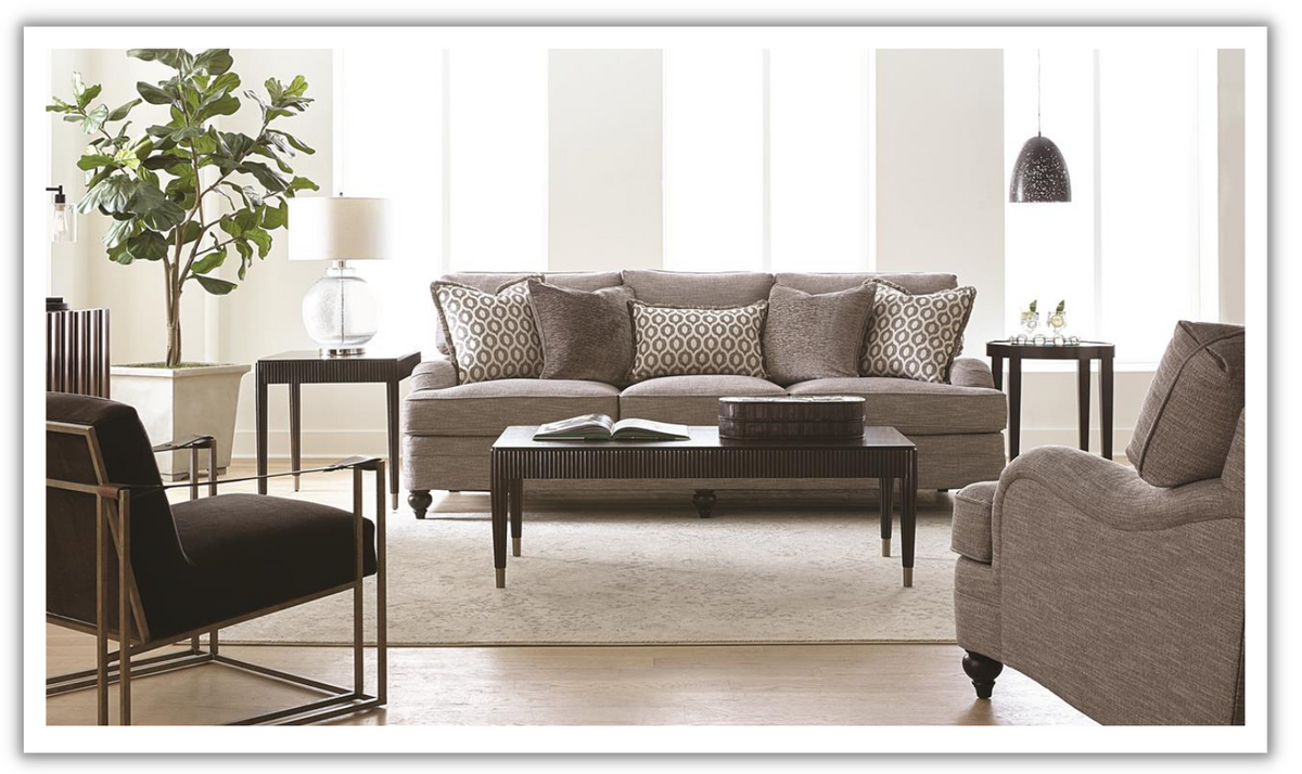 3 Seater Fabric Sofa in Brown with Tufted Back