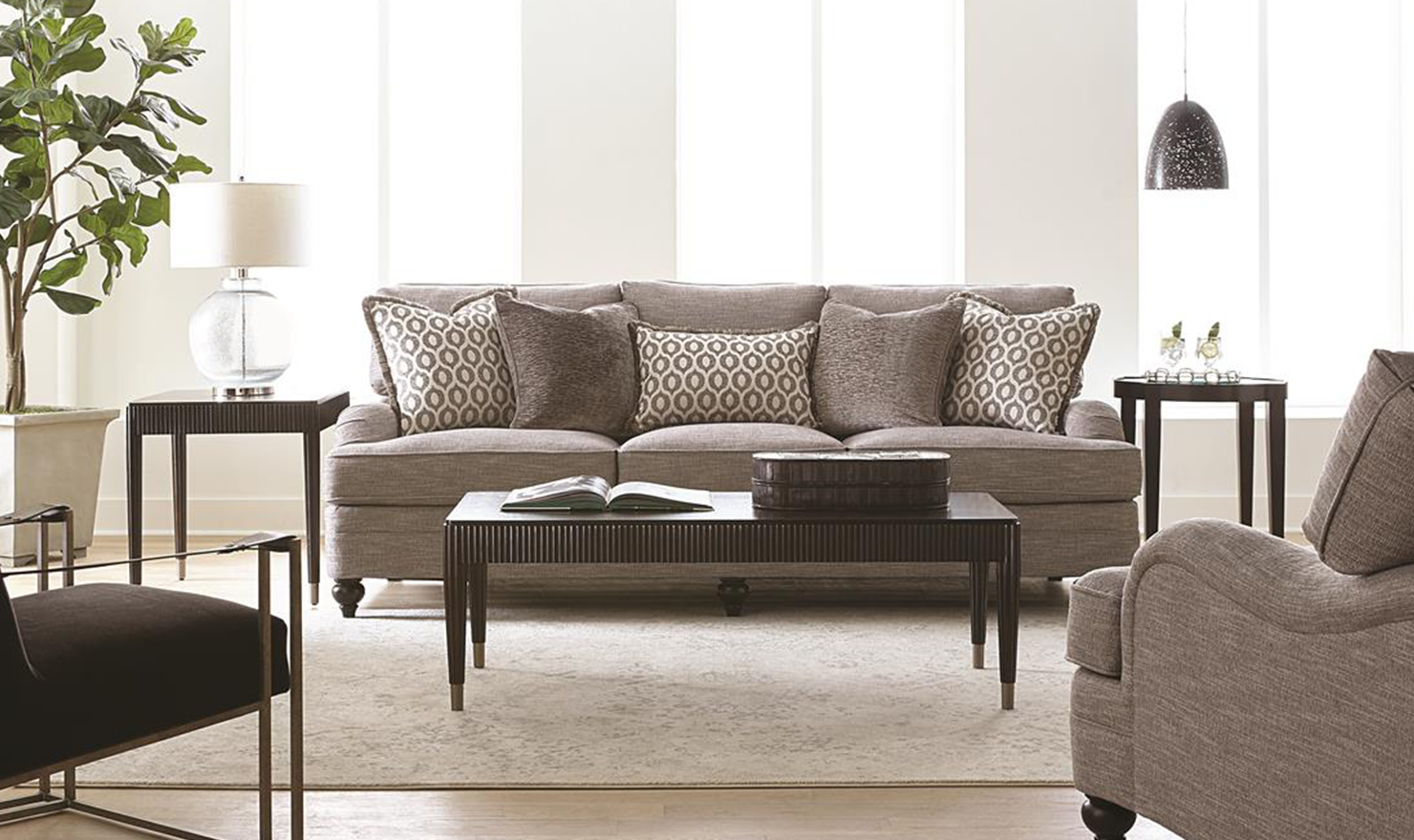 3 Seater Fabric Sofa in Brown with Tufted Back