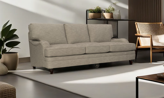3 Seater Fabric Sofa in Brown with Tufted Back