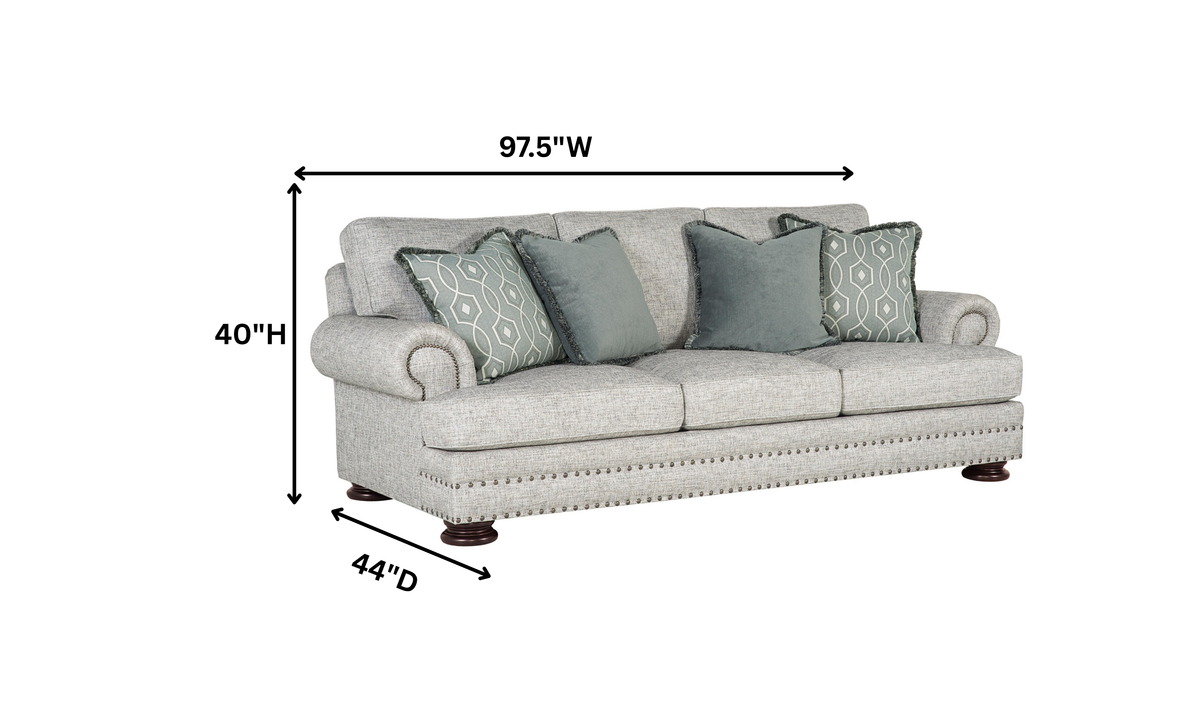 3 Seater Sofa with Rolled Arms in Fabric Upholstery