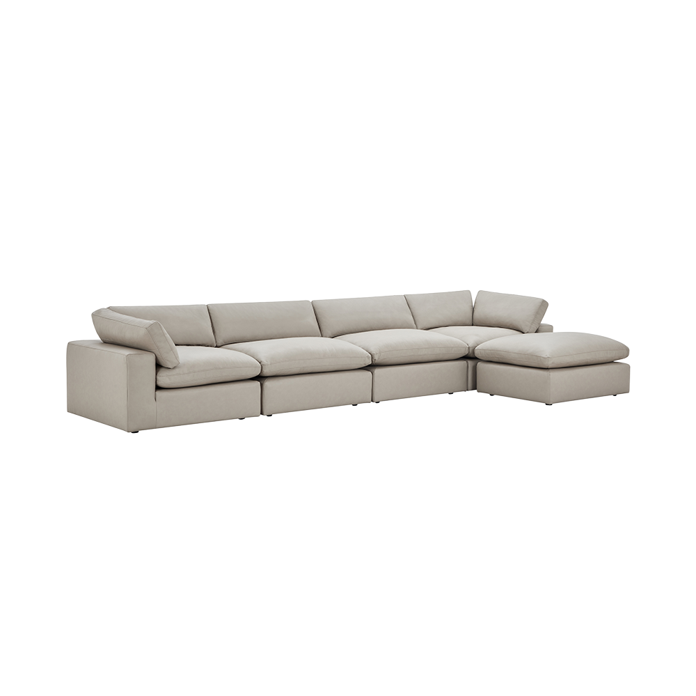 Modular Sofa Set in Mocha Leather with Ottoman