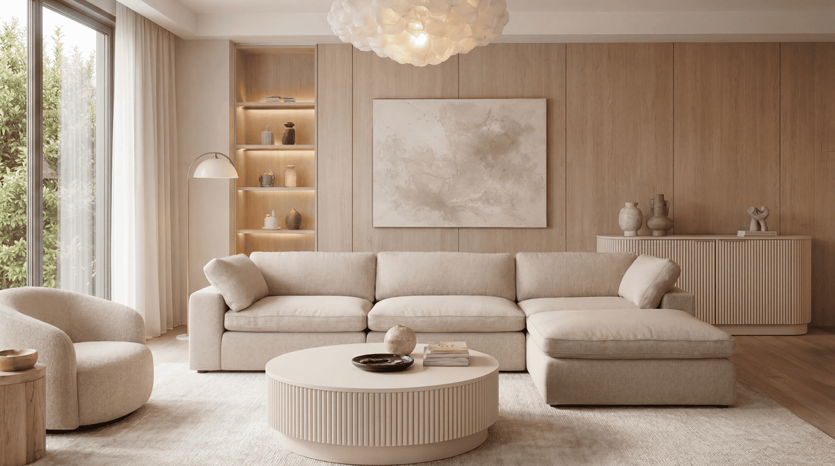 Modular Sofa Set in Beige with Customizable Arrangement