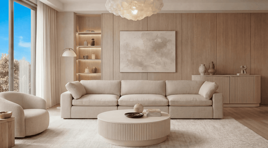 Modular Sofa Set in Beige with Curved Edges