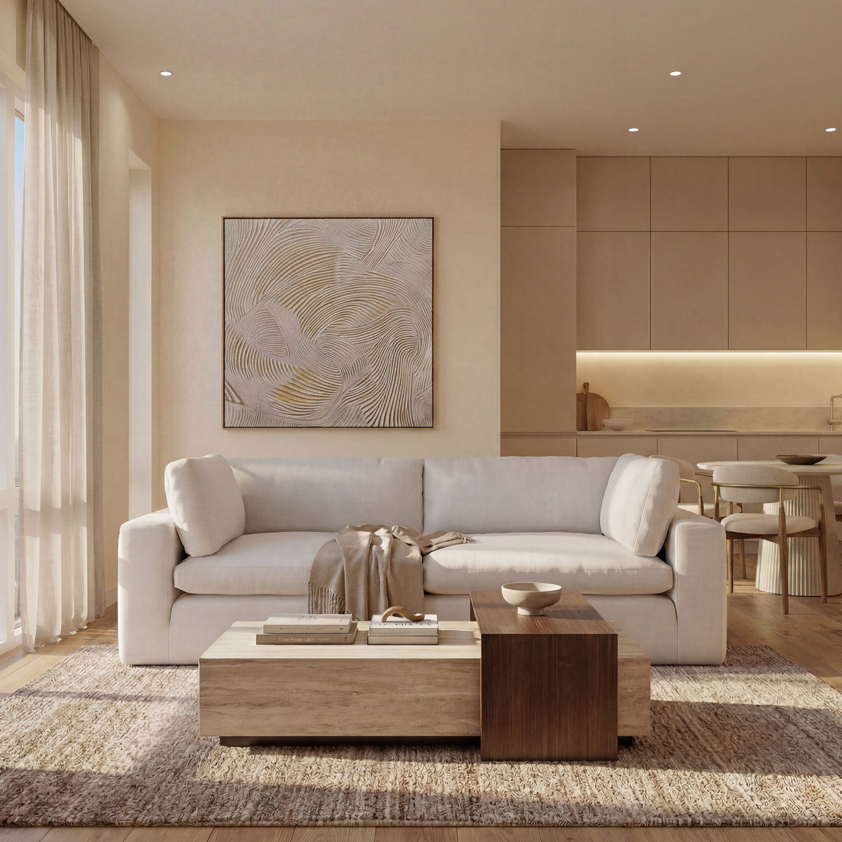Bloom 3 Seater Sofa in Soft White Fabric