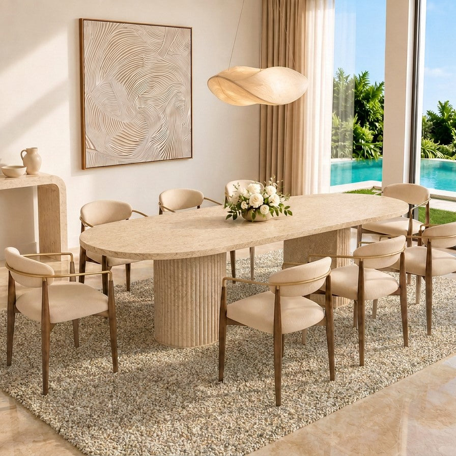 Dining Chair in Beige with Curved Back Design