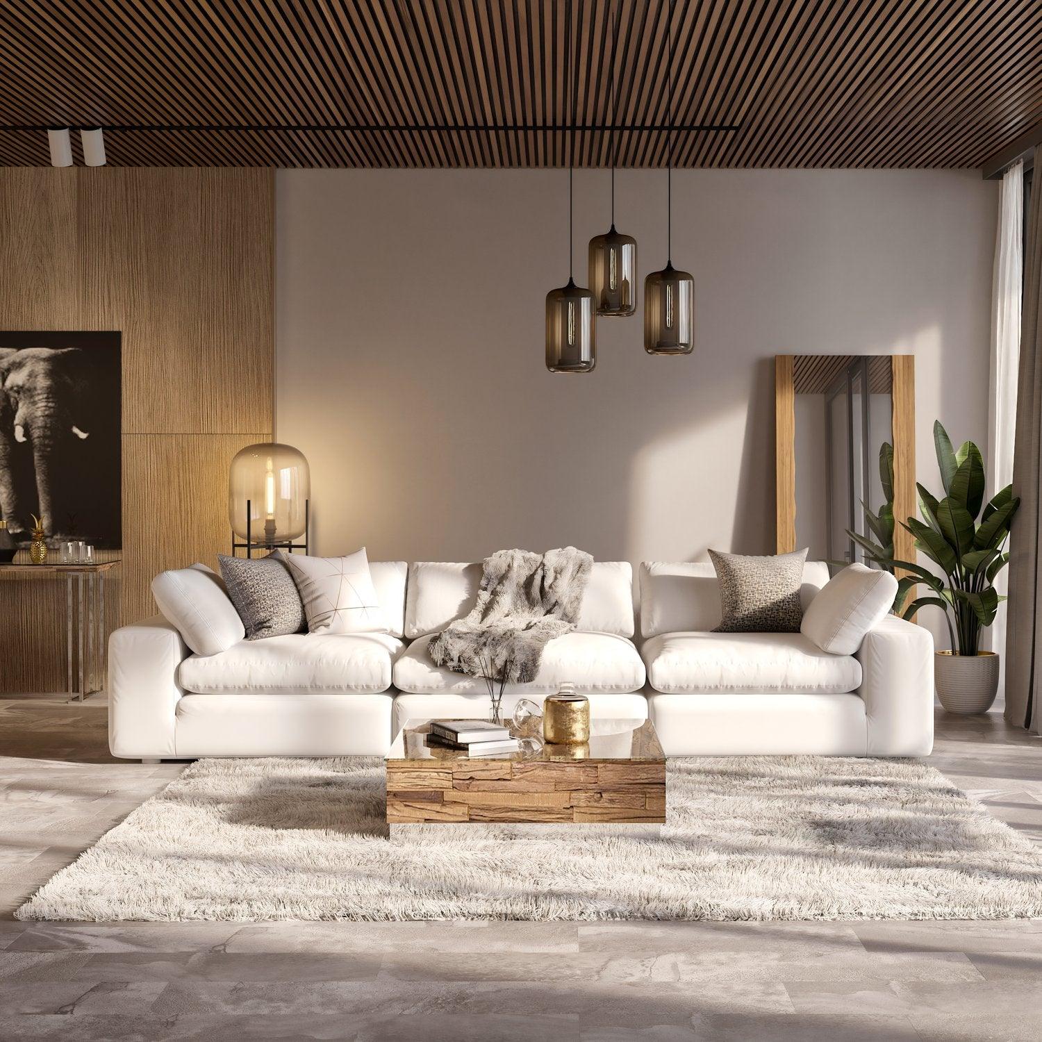 Modular Sofa Set in White with Three-Piece Configuration
