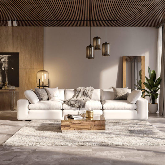 Modular Sofa Set in White with Three-Piece Configuration
