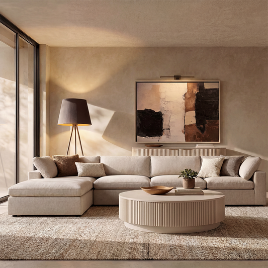 Sectional Modular Sofa in Beige with Curved Edges