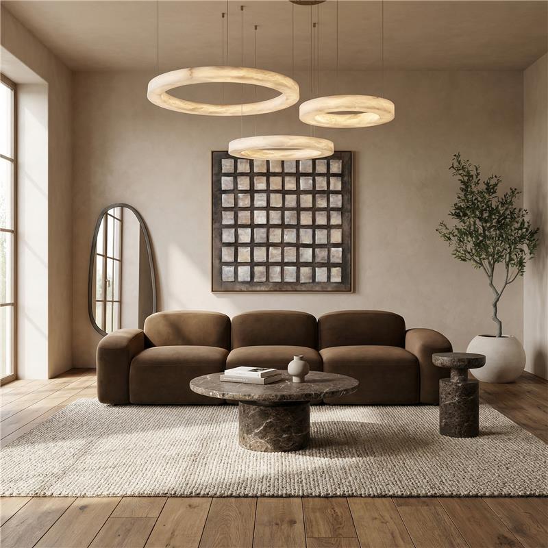 3-Piece Sofa in Brown Velvet with Curved Arms