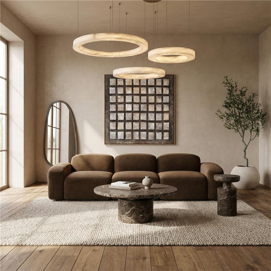 3-Piece Sofa in Brown Velvet with Curved Arms
