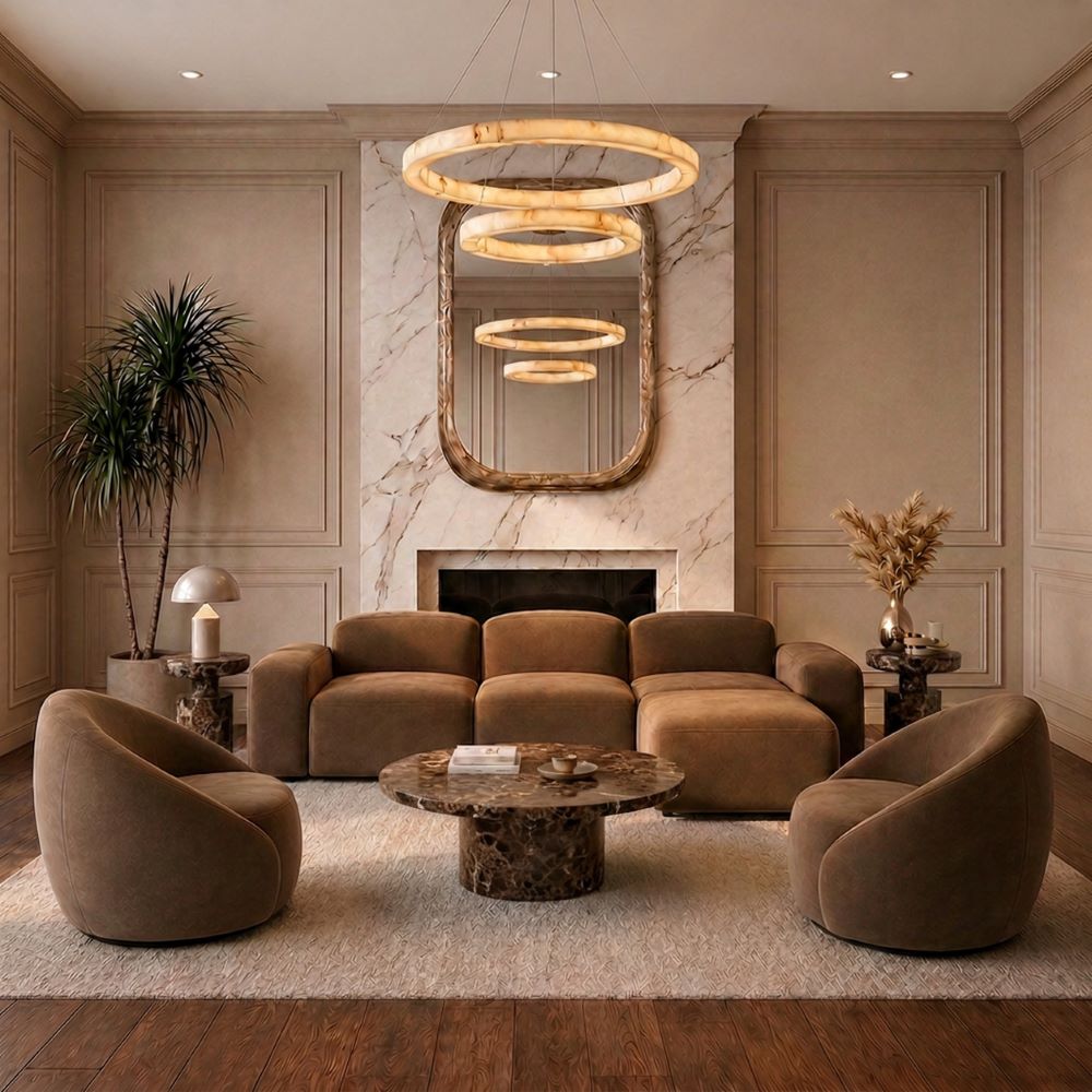 Sectional Sofa Brown Velvet with Deep Seating Design