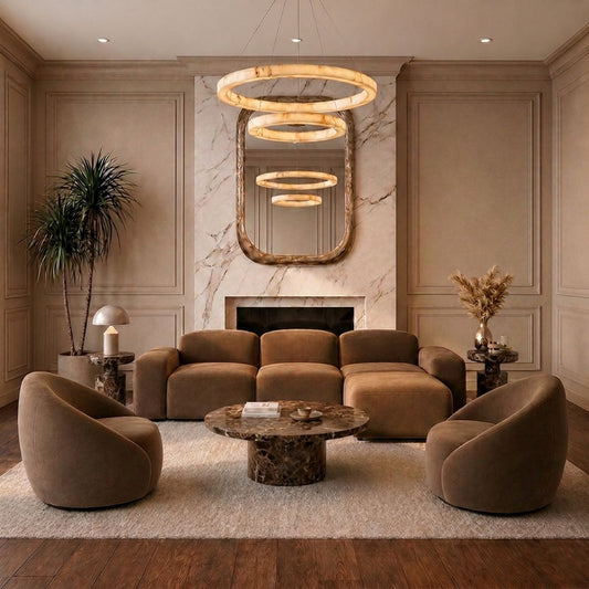 Sectional Sofa Brown Velvet with Deep Seating Design