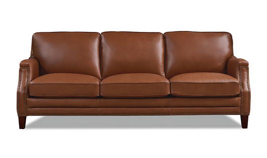 Camano 3 Seater 84" Leather Sofa With Nail-Head Finish