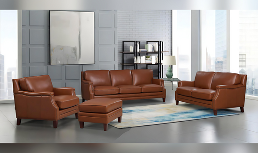 Camano 3 Seater 84" Leather Sofa With Nail-Head Finish