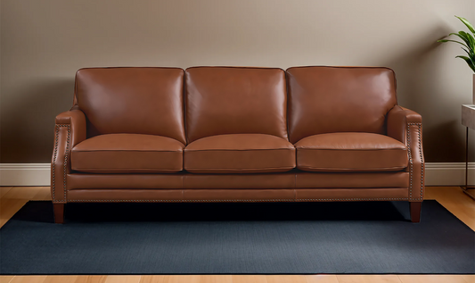 Camano 3 Seater 84" Leather Sofa With Nail-Head Finish