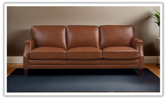 Camano 3 Seater 84" Leather Sofa With Nail-Head Finish