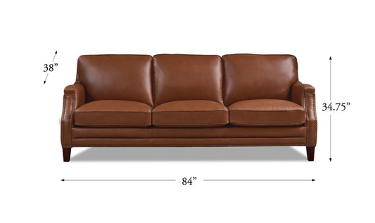 Camano 3 Seater 84" Leather Sofa With Nail-Head Finish