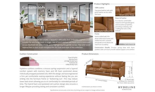 Camano 3 Seater 84" Leather Sofa With Nail-Head Finish