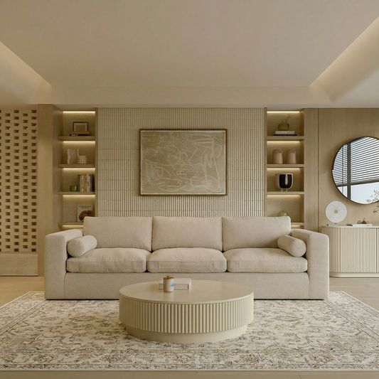 Modular Sofa Set in Beige with Curved Edges