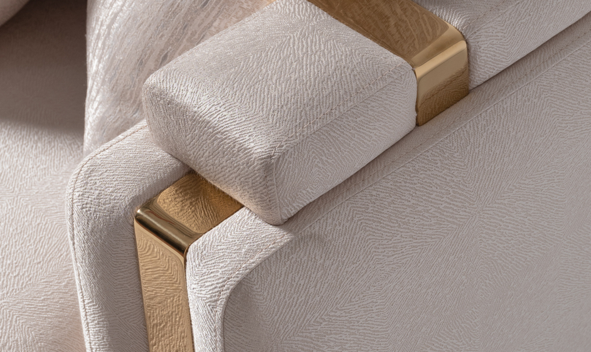 3 Seater Fabric Sofa with Metal Band Arms in Carmela Design