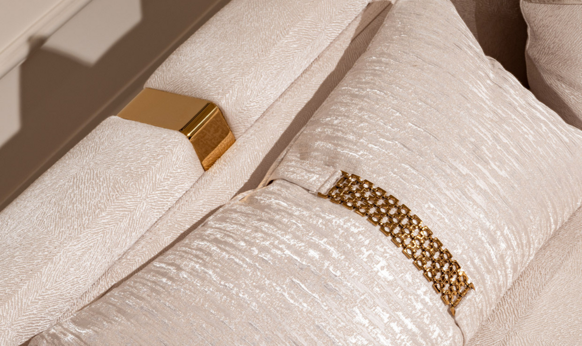 3 Seater Fabric Sofa with Metal Band Arms in Carmela Design