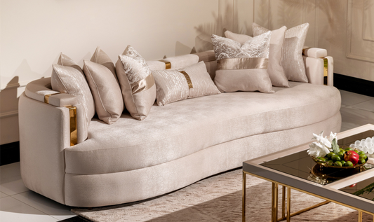 3 Seater Fabric Sofa with Metal Band Arms in Carmela Design