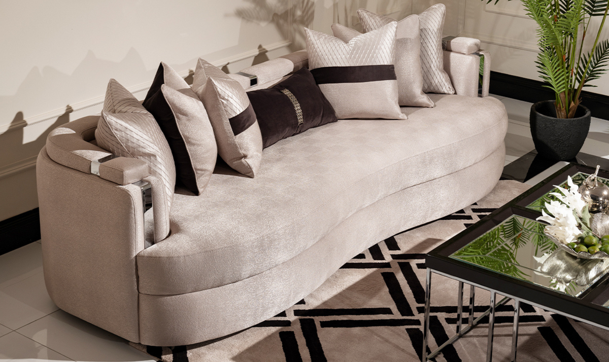 3 Seater Fabric Sofa with Metal Band Arms in Carmela Design