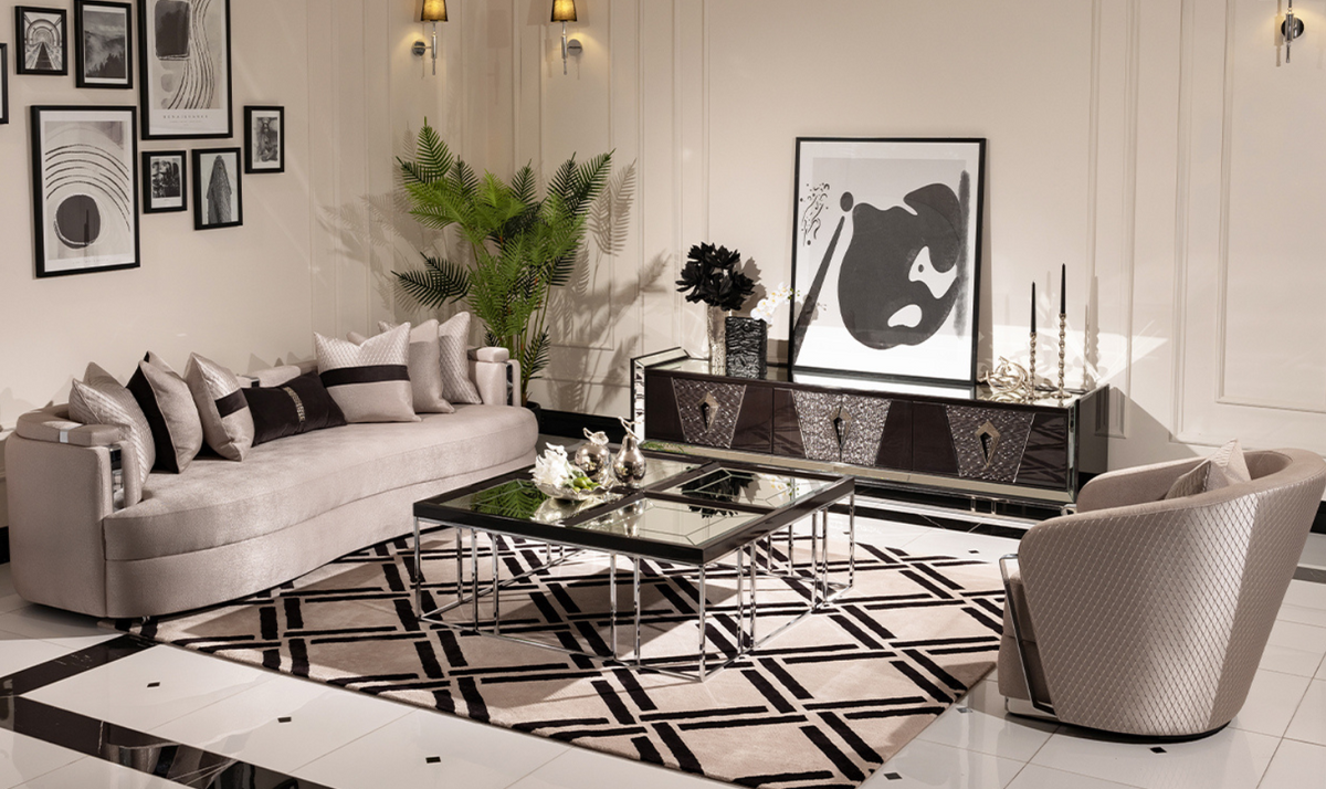 3 Seater Fabric Sofa with Metal Band Arms in Carmela Design