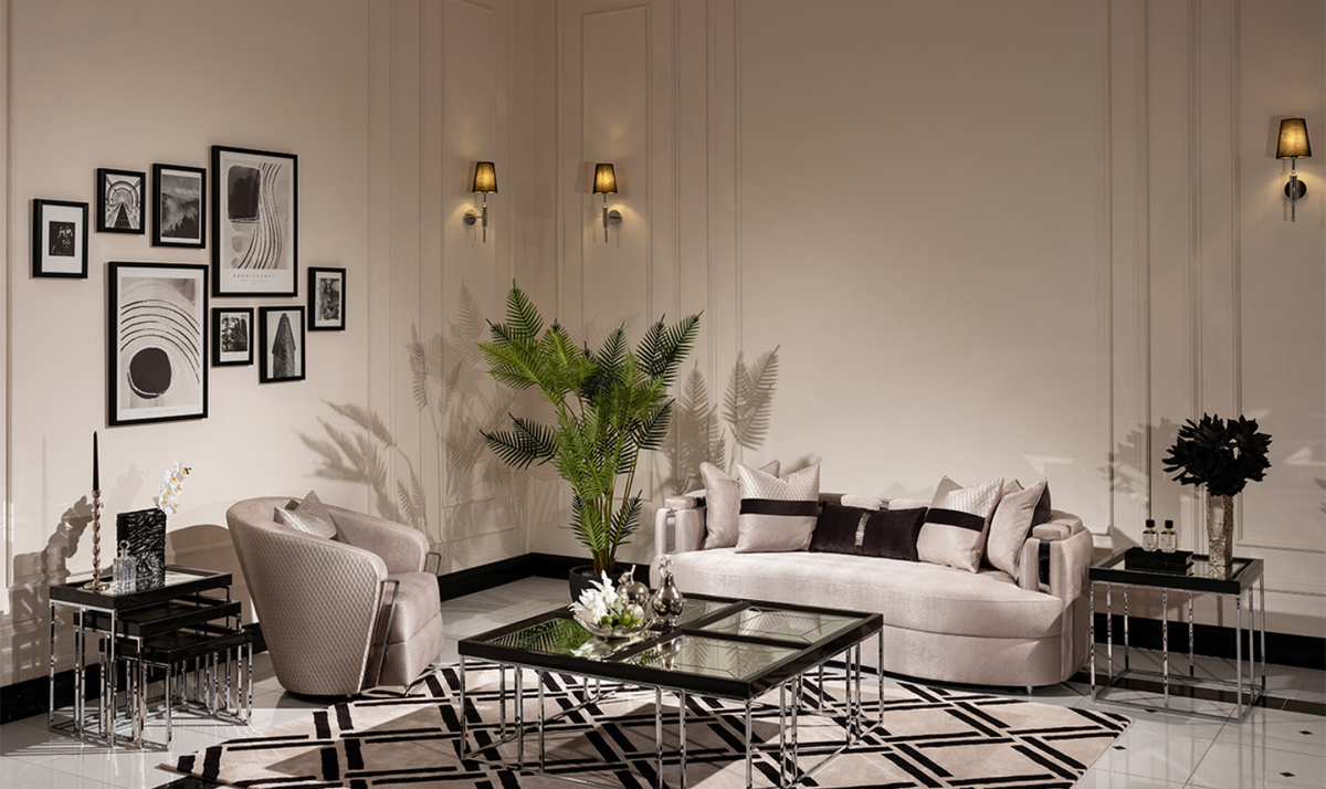 3 Seater Fabric Sofa with Metal Band Arms in Carmela Design