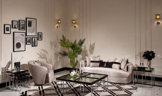 3 Seater Fabric Sofa with Metal Band Arms in Carmela Design
