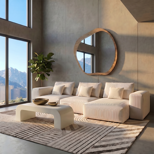 Sectional Sofa in Ivory Fabric with Modern Design