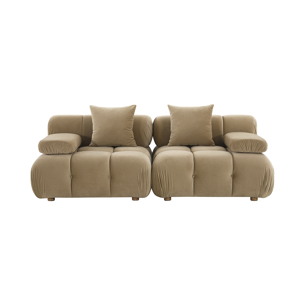 2-Piece Sofa in Camel Velvet with Sleek Design