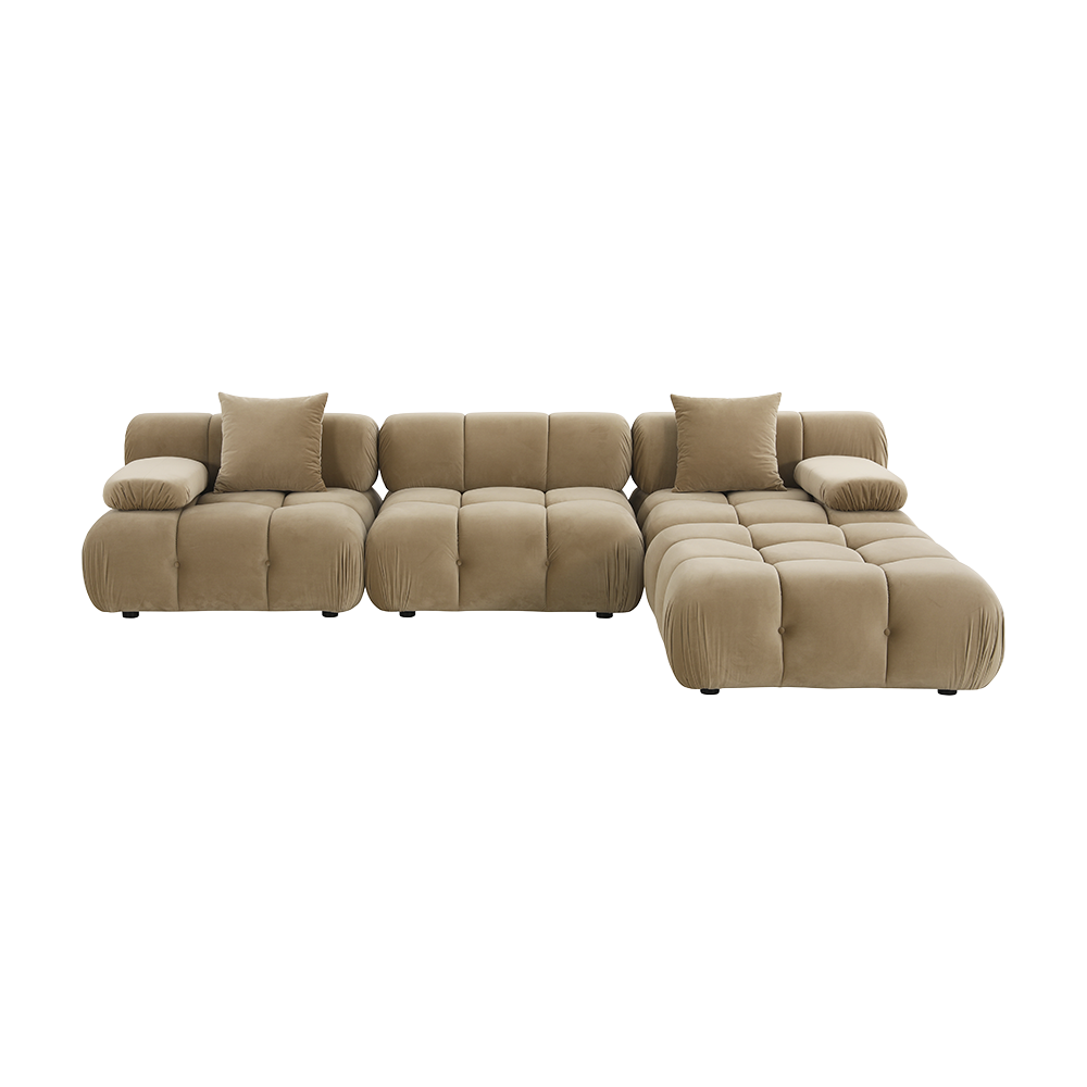 Sectional Sofa in Camel Velvet with Sleek Design