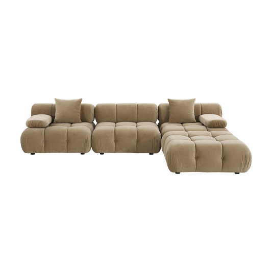 Sectional Sofa in Camel Velvet with Sleek Design