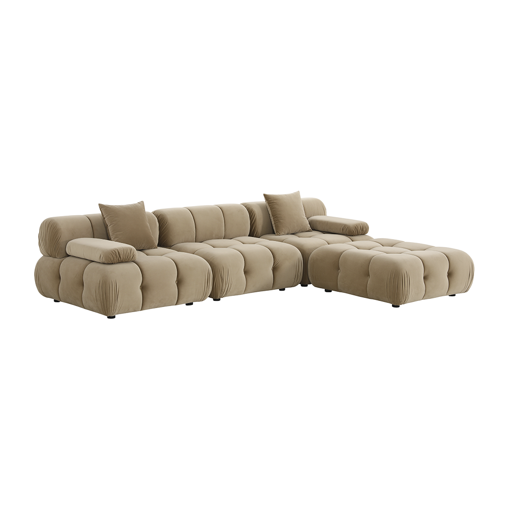 Sectional Sofa in Camel Velvet with Sleek Design