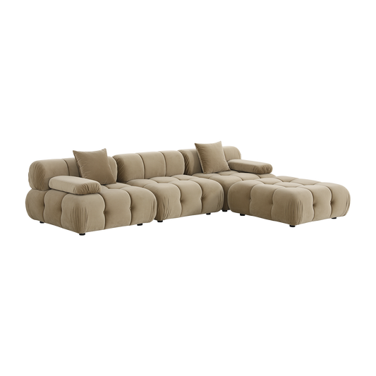Sectional Sofa in Camel Velvet with Sleek Design
