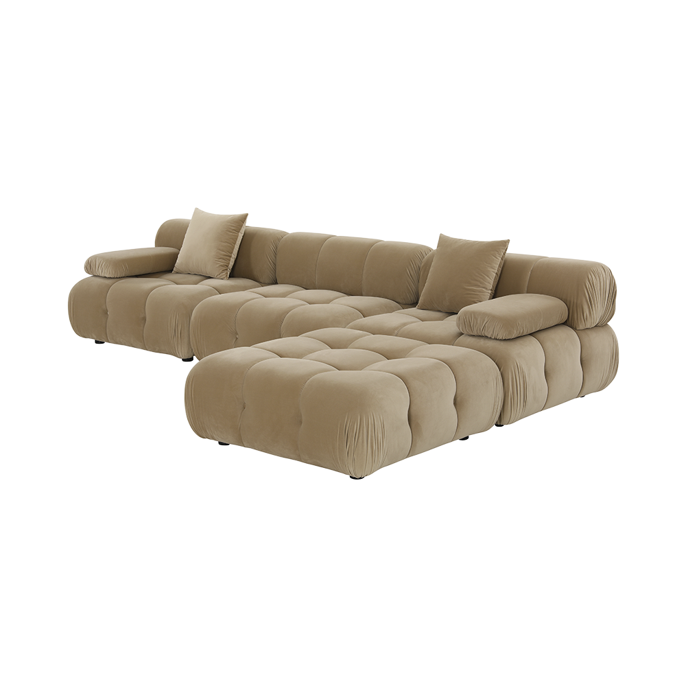 Sectional Sofa in Camel Velvet with Sleek Design