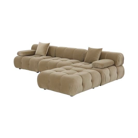 Sectional Sofa in Camel Velvet with Sleek Design