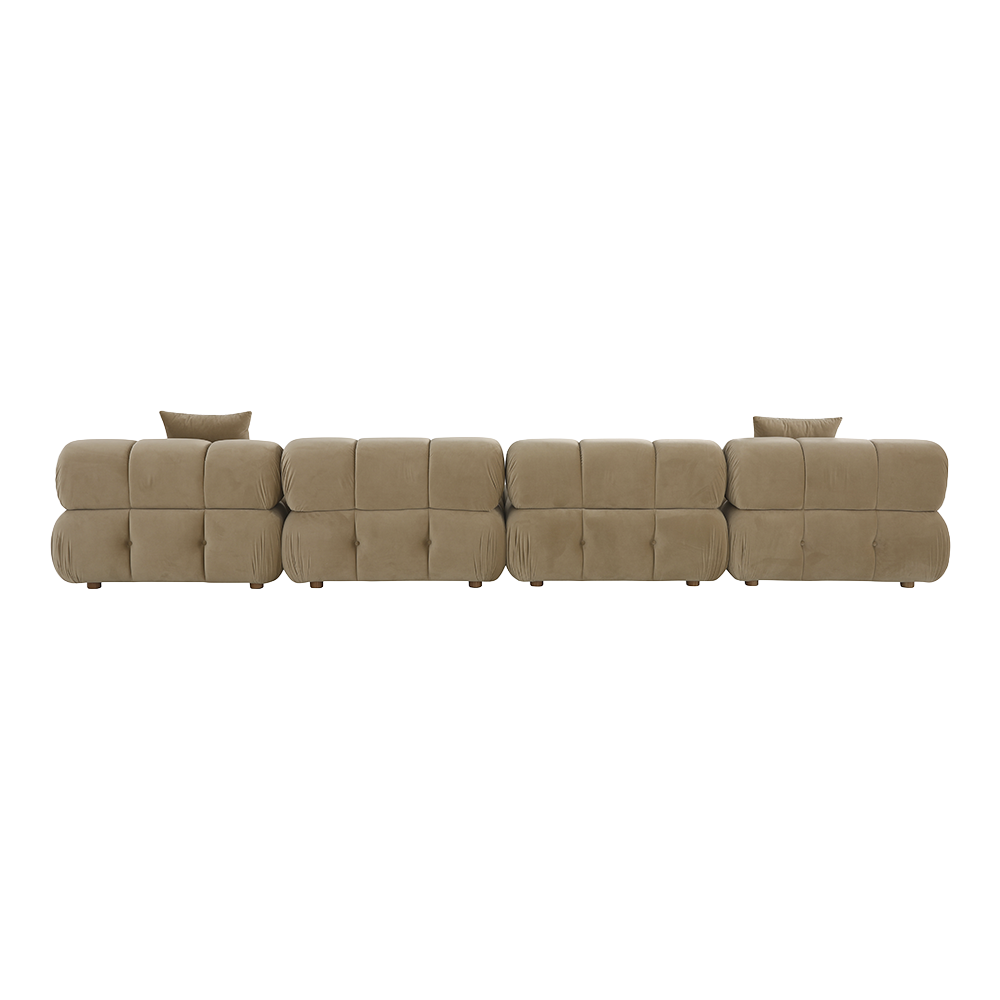 Large Sectional Sofa in Camel Velvet with Deep Seating