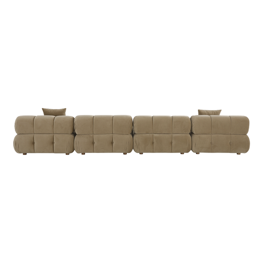 Large Sectional Sofa in Camel Velvet with Deep Seating
