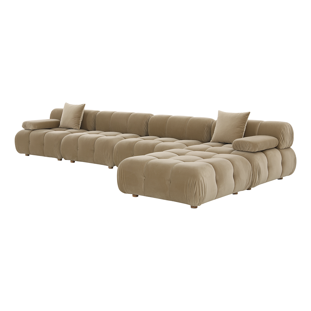 Large Sectional Sofa in Camel Velvet with Deep Seating