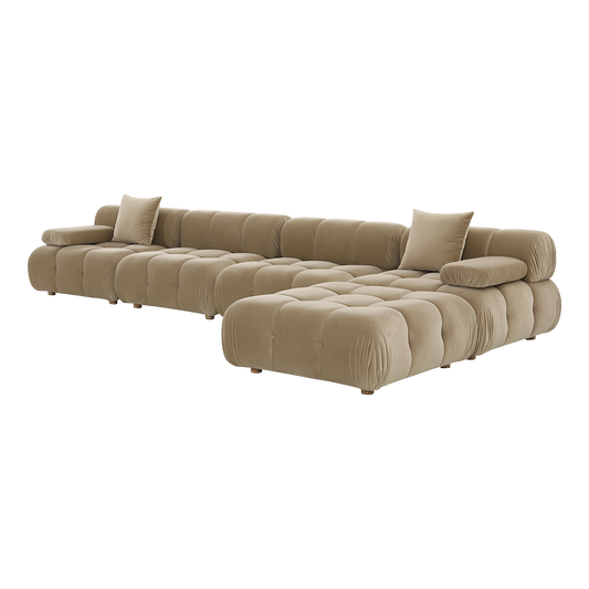Large Sectional Sofa in Camel Velvet with Deep Seating