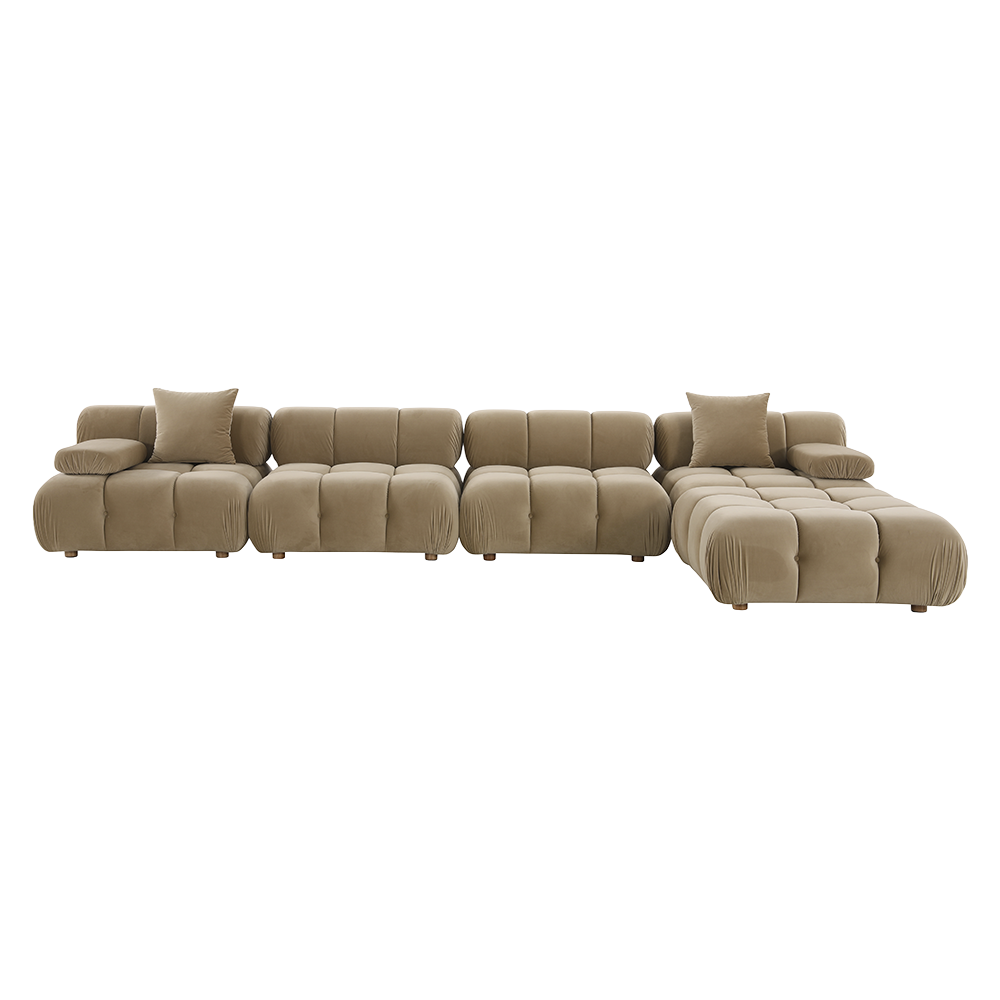 Large Sectional Sofa in Camel Velvet with Deep Seating