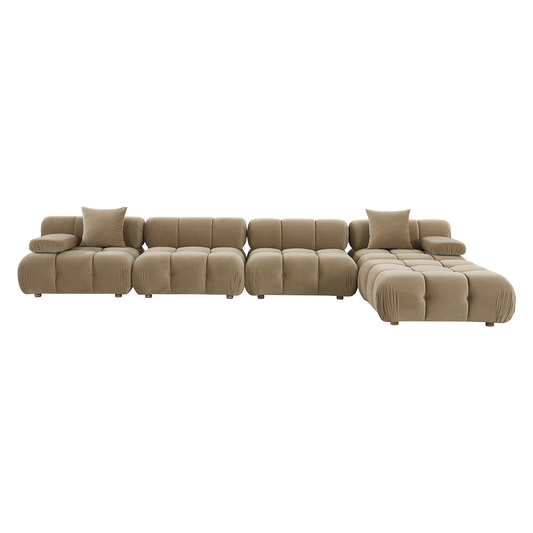 Large Sectional Sofa in Camel Velvet with Deep Seating