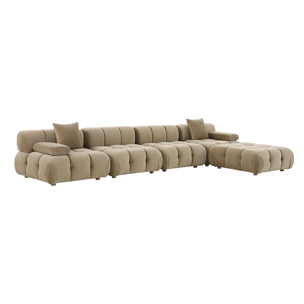 Large Sectional Sofa in Camel Velvet with Deep Seating