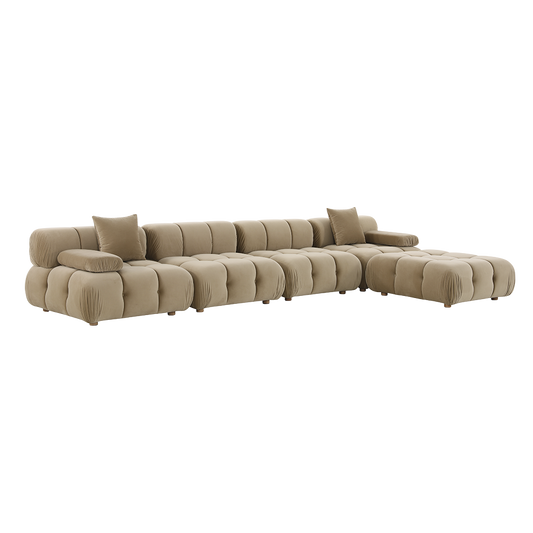 Large Sectional Sofa in Camel Velvet with Deep Seating