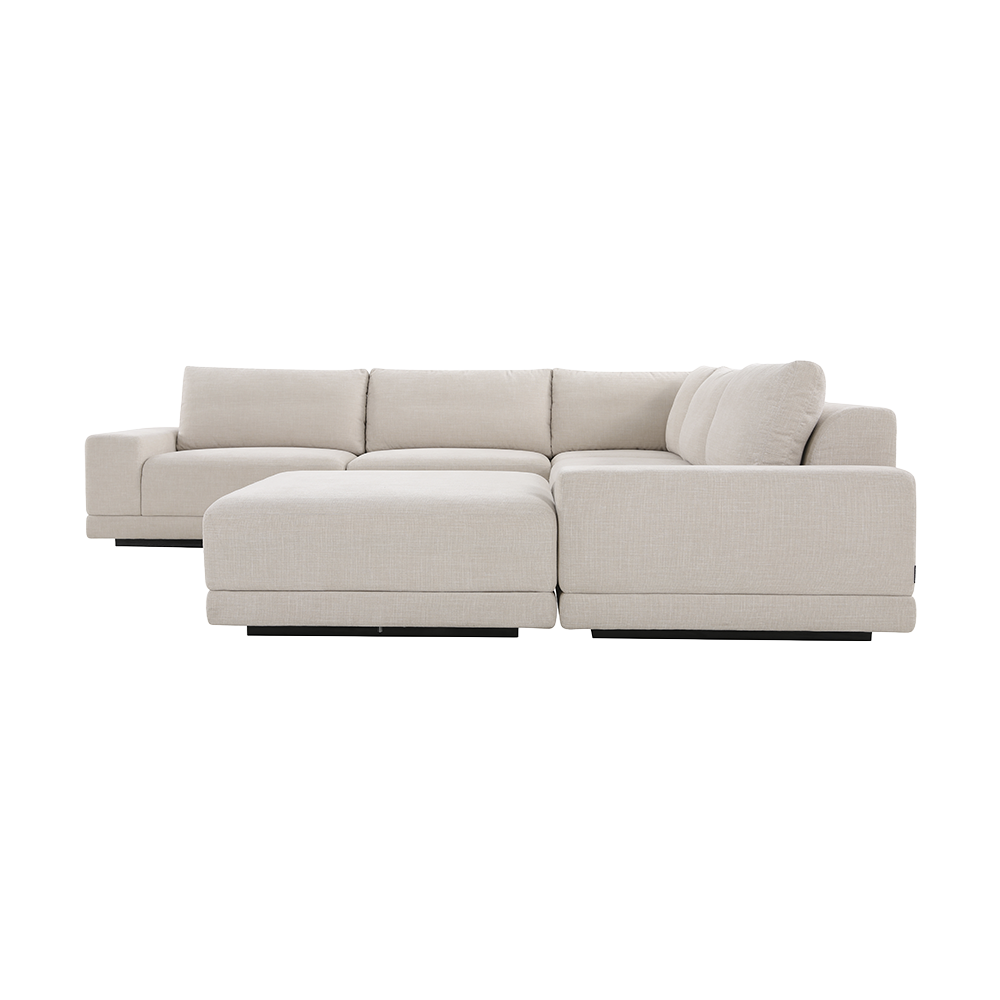 Corner Sectional Sofa in Beige with Ottoman