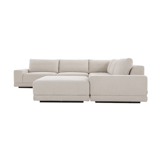 Corner Sectional Sofa in Beige with Ottoman