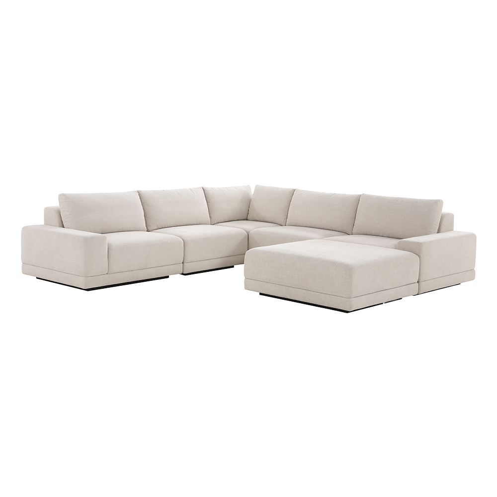 Corner Sectional Sofa in Beige with Ottoman