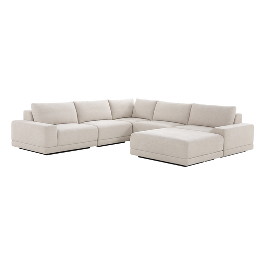 Corner Sectional Sofa in Beige with Ottoman